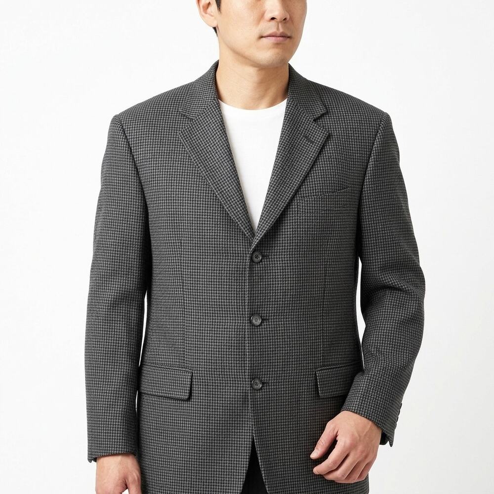 Oscar de la Renta 100% Wool Gray Checked Blazer Men Size 48